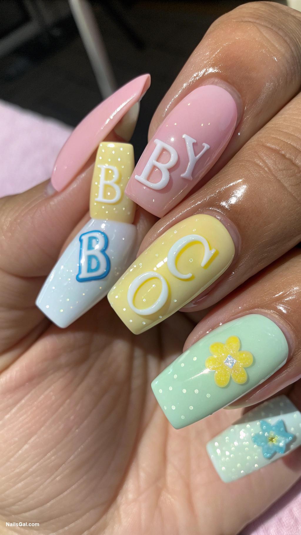 baby shower nails Baby blocks in vibrant hues