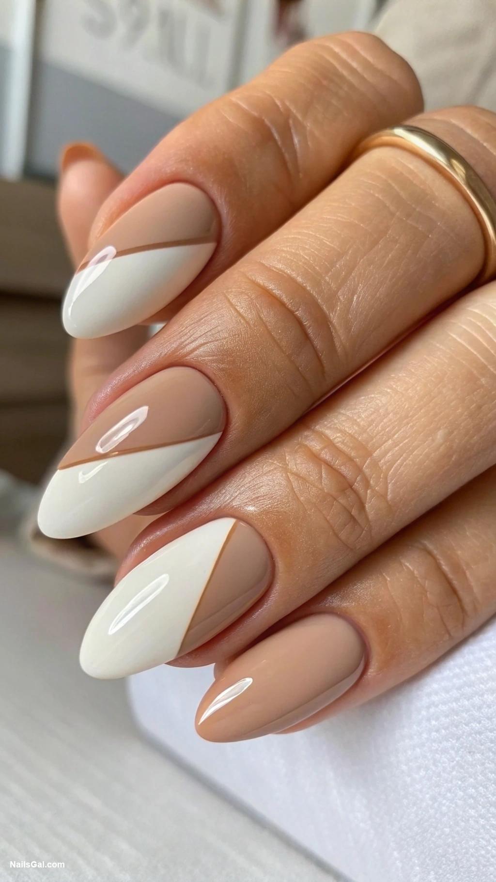 beige nails Beige and nude color block