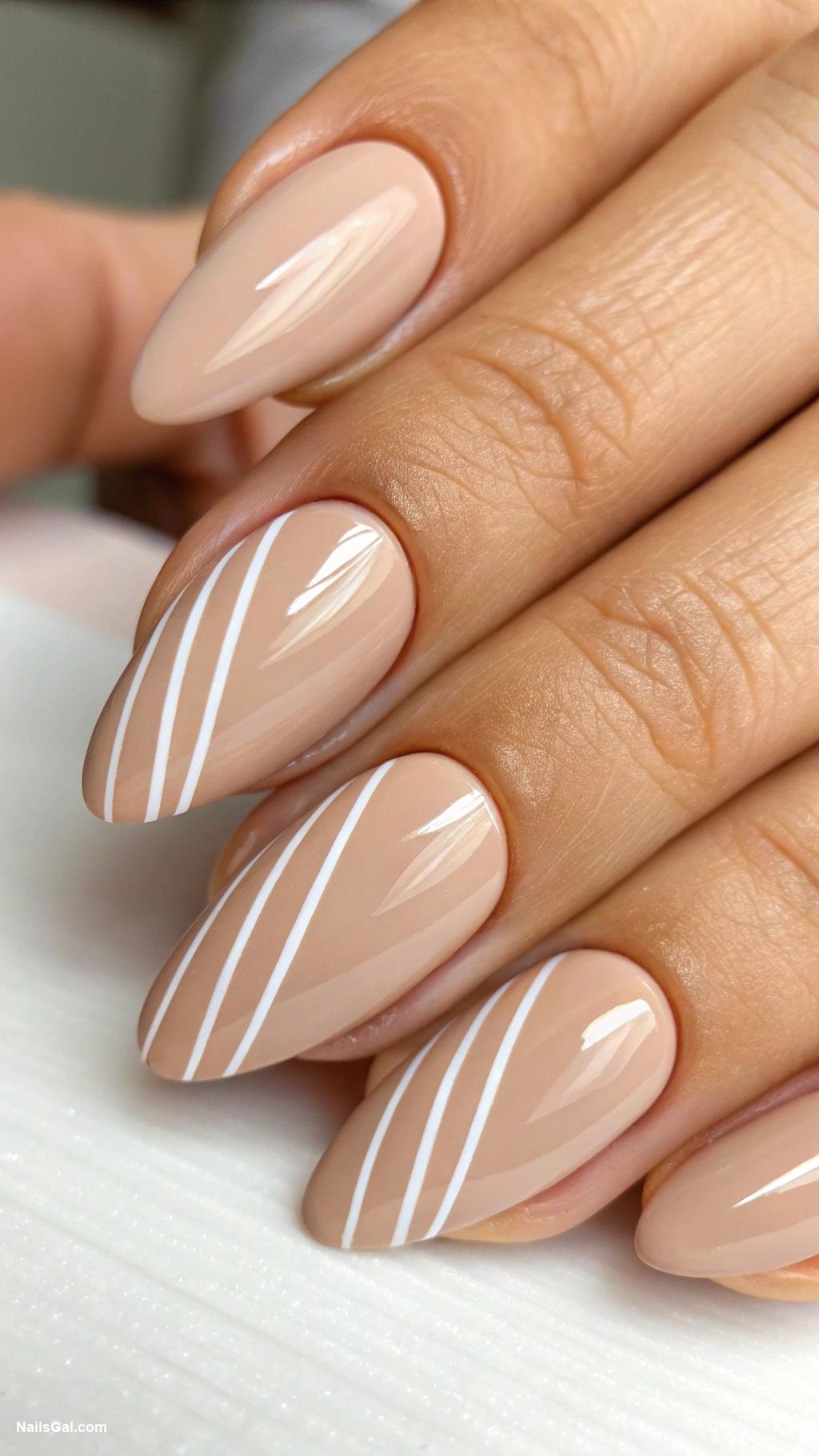 beige nails Beige nails with minimalistic stripes