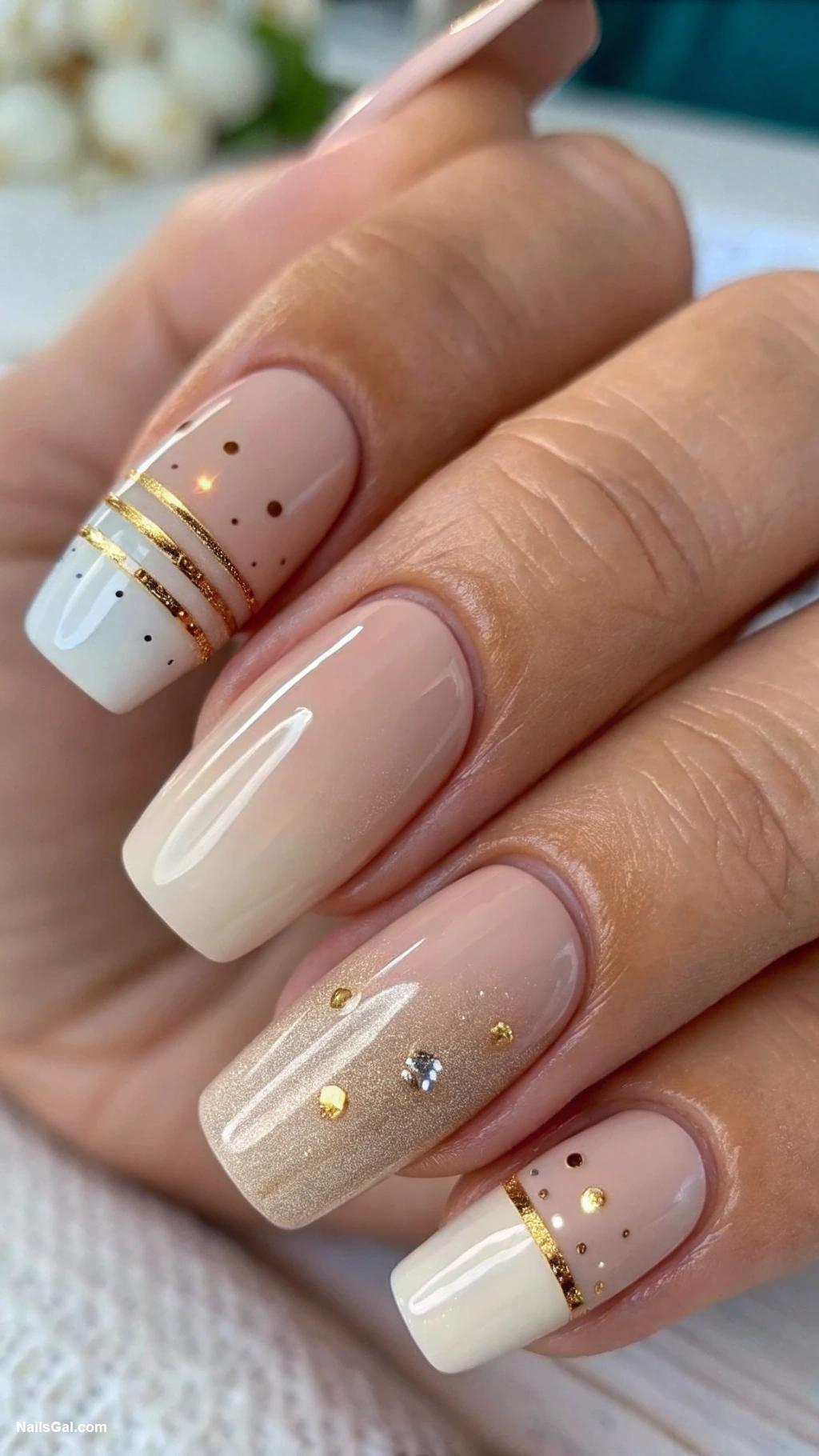 beige nails Beige ombre with gold accents