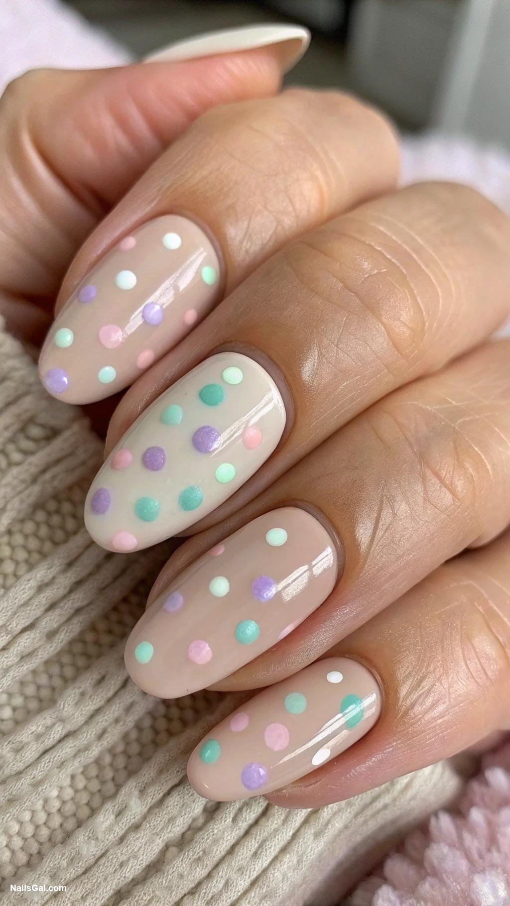 beige nails Beige with pastel colored dots