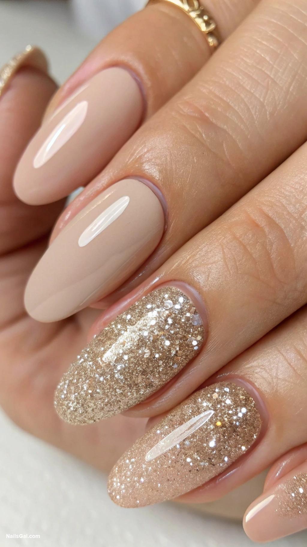 beige nails Glittery beige full coverage