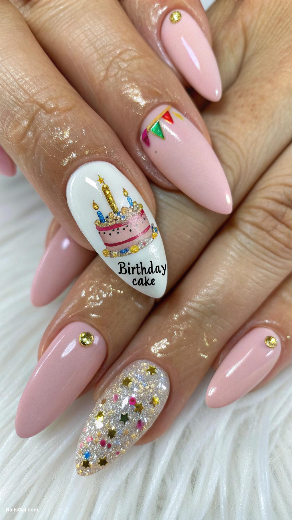 birthday nails Birthday cake design on ring finger