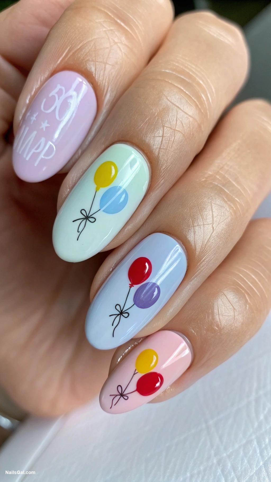 birthday nails Colorful balloon art on accent nails