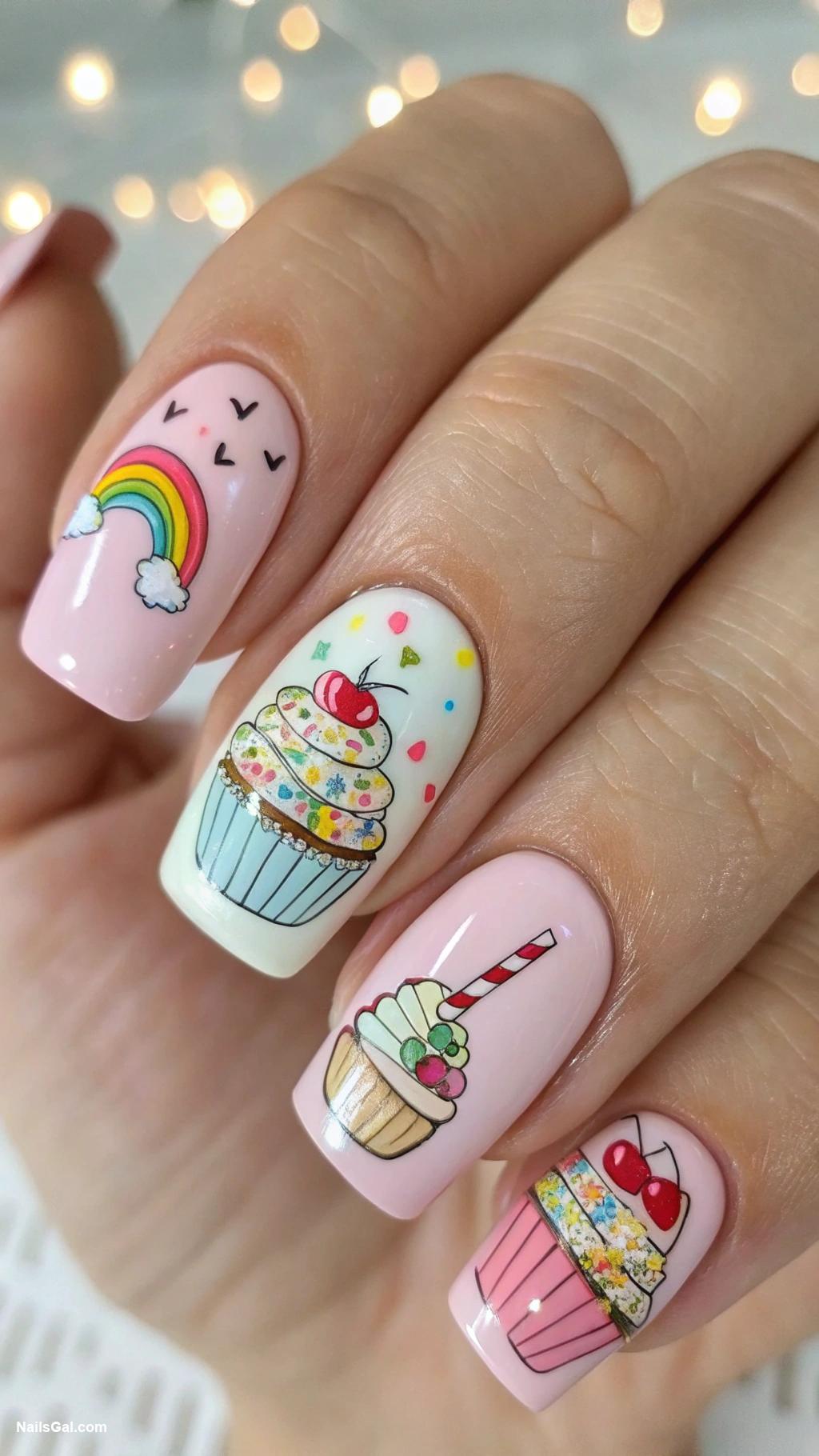 birthday nails Cute cupcake illustrations with sprinkles