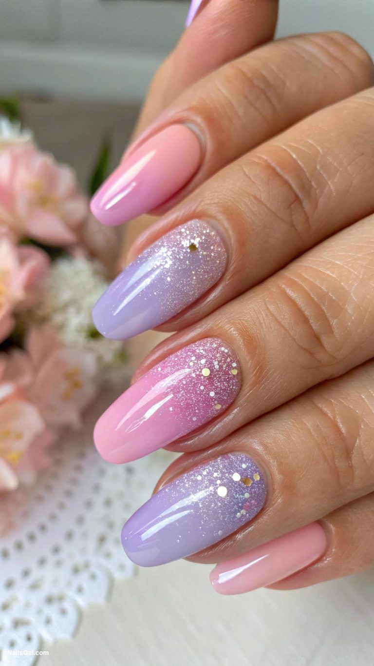 birthday nails Elegant pastel ombre with glitter tips