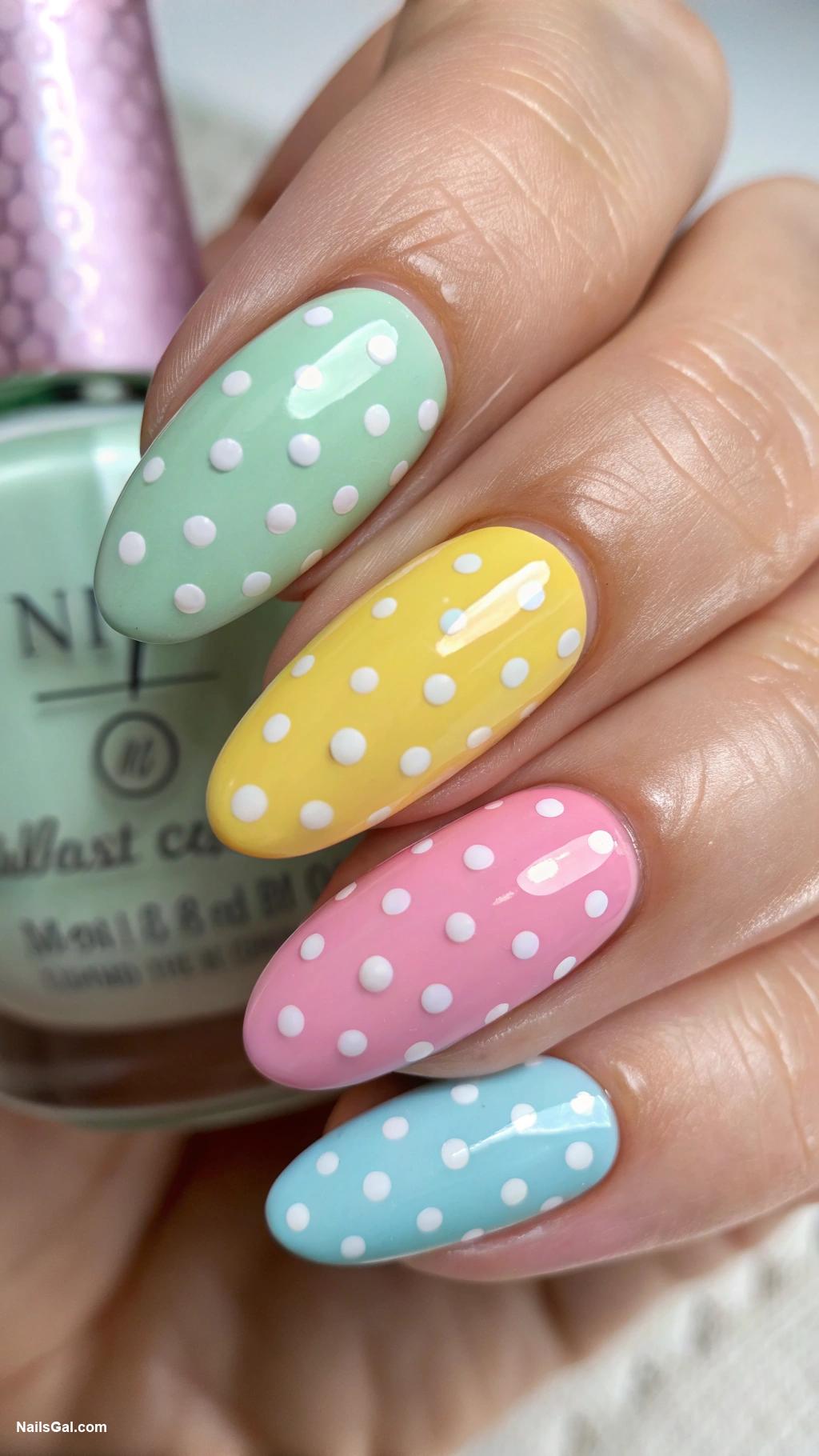 birthday nails Vibrant polka dots with glossy top coat