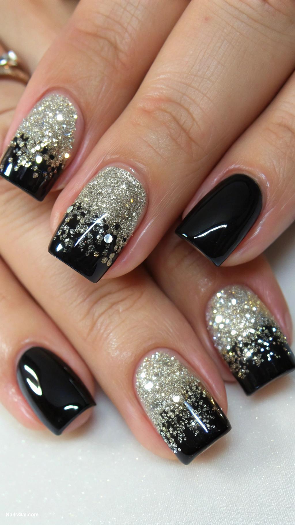 black nails Black with sparkle tips