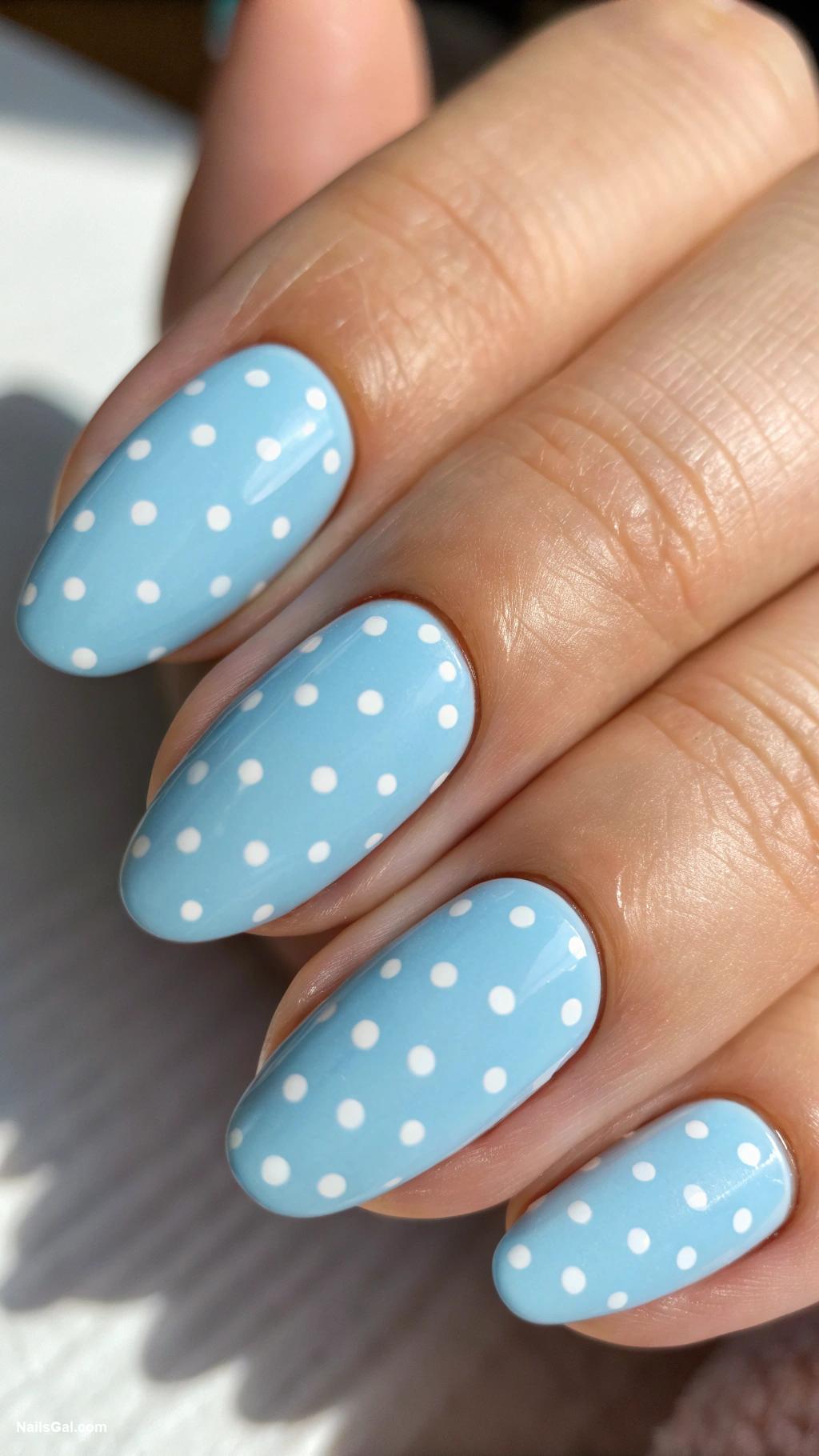 blue nails Pastel blue with polka dots