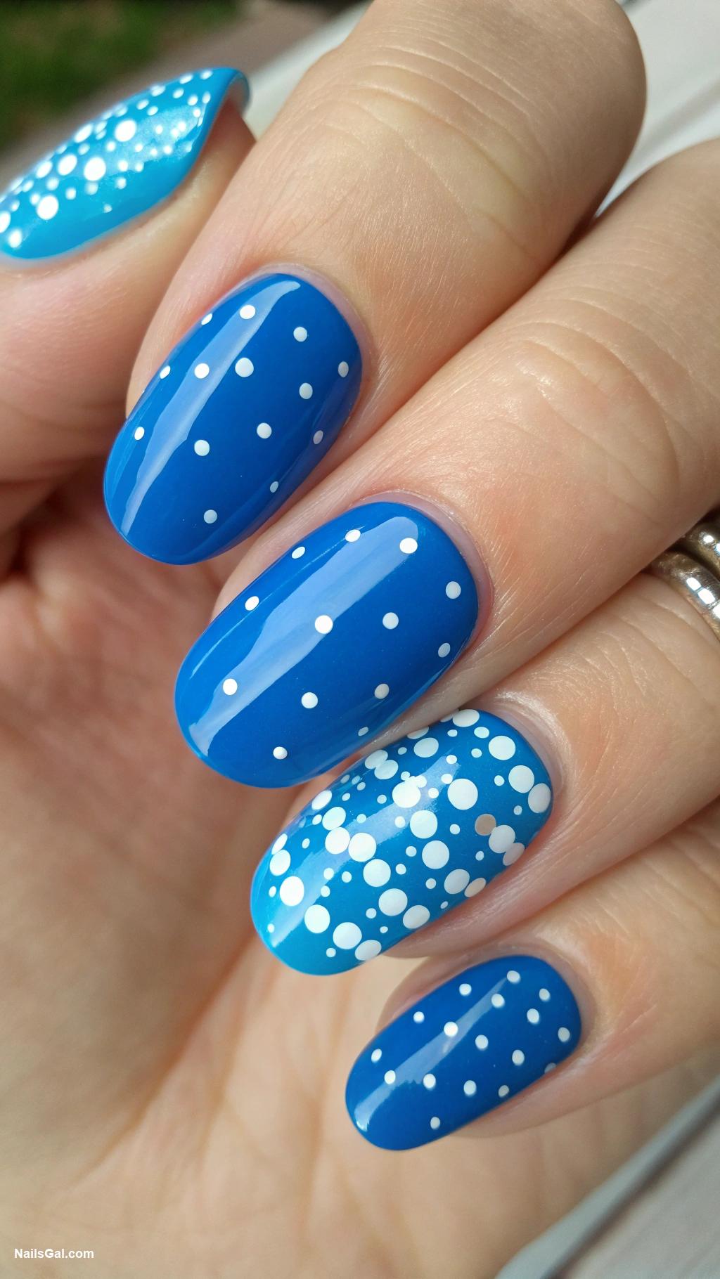 bright nail colors Bright cobalt blue with white dots