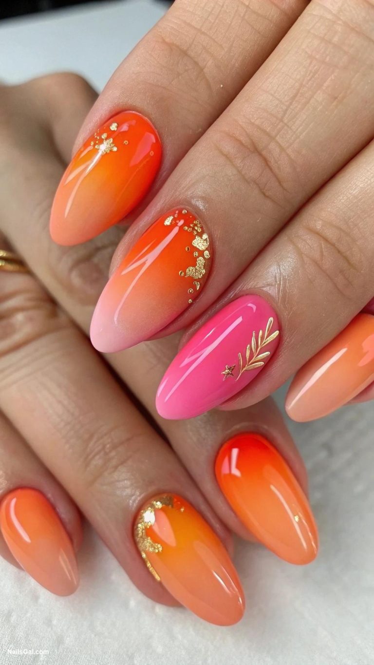 bright nail colors Sunset gradient of orange and pink