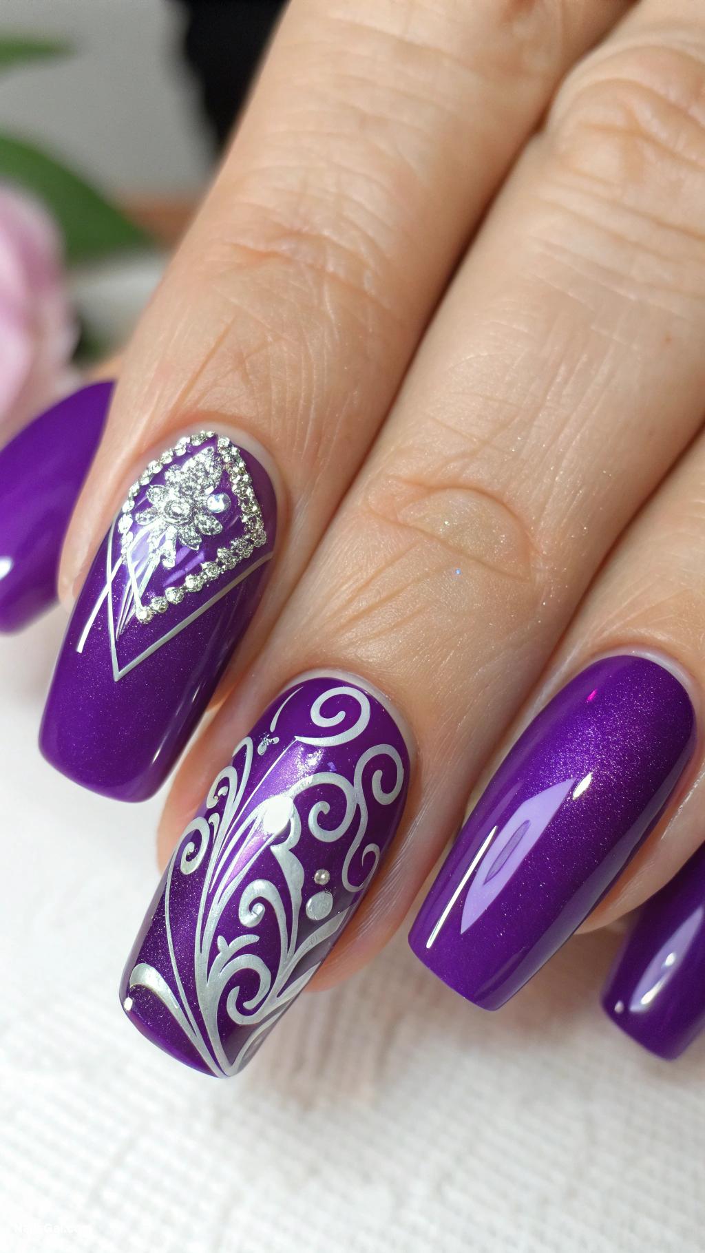 bright nail colors Vibrant purple with metallic finish
