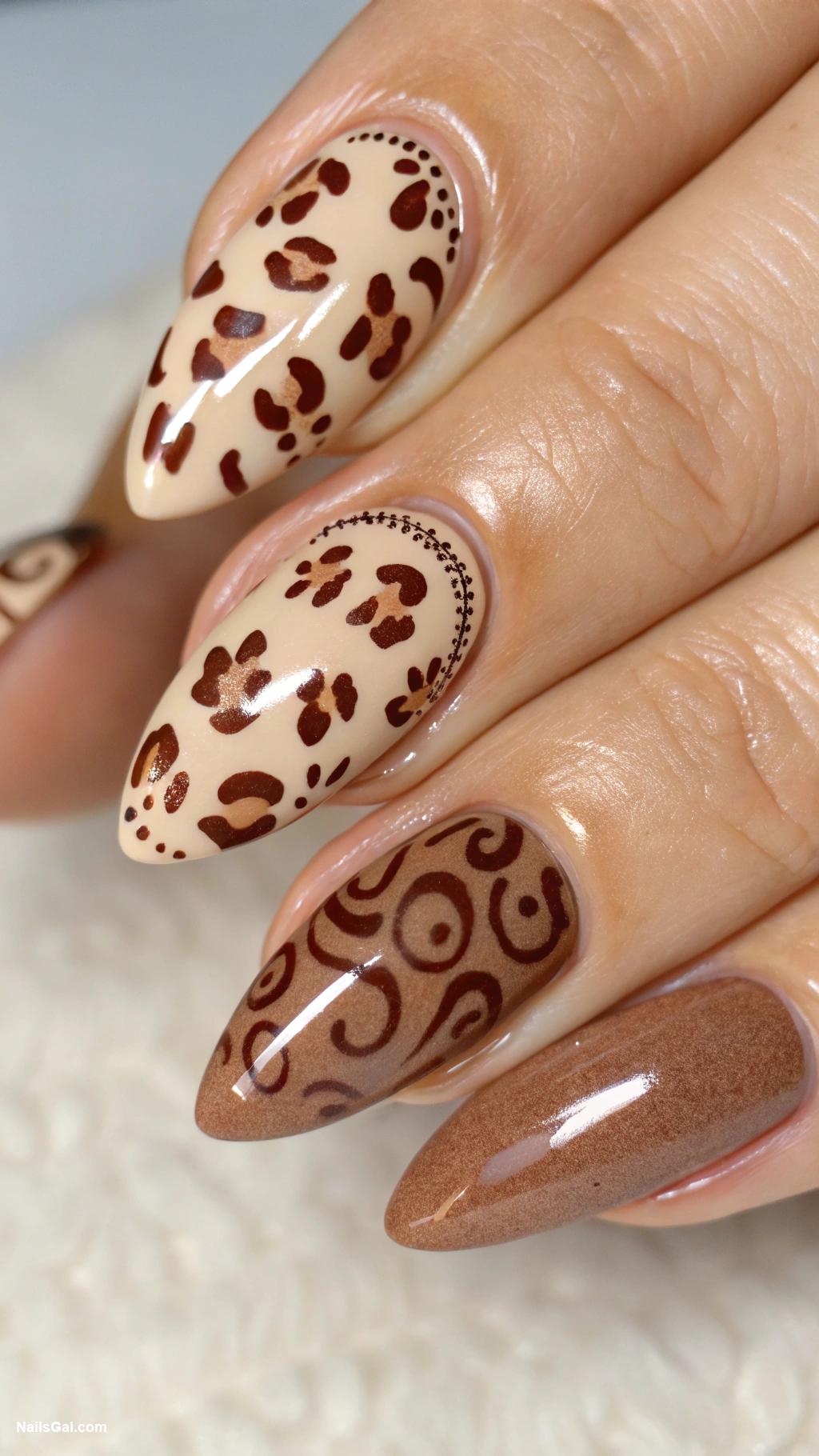 brown nails Brown and beige cheetah print design