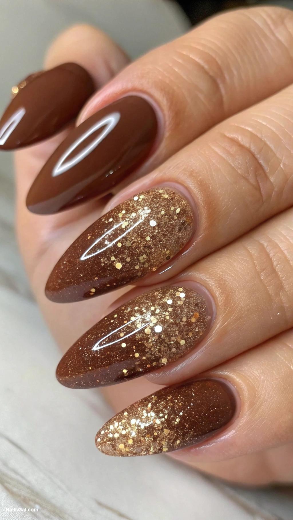 brown nails Brown nails with glitter gradient effect