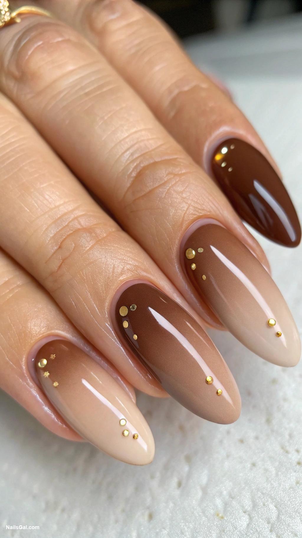 brown nails Milk chocolate ombre with nude base