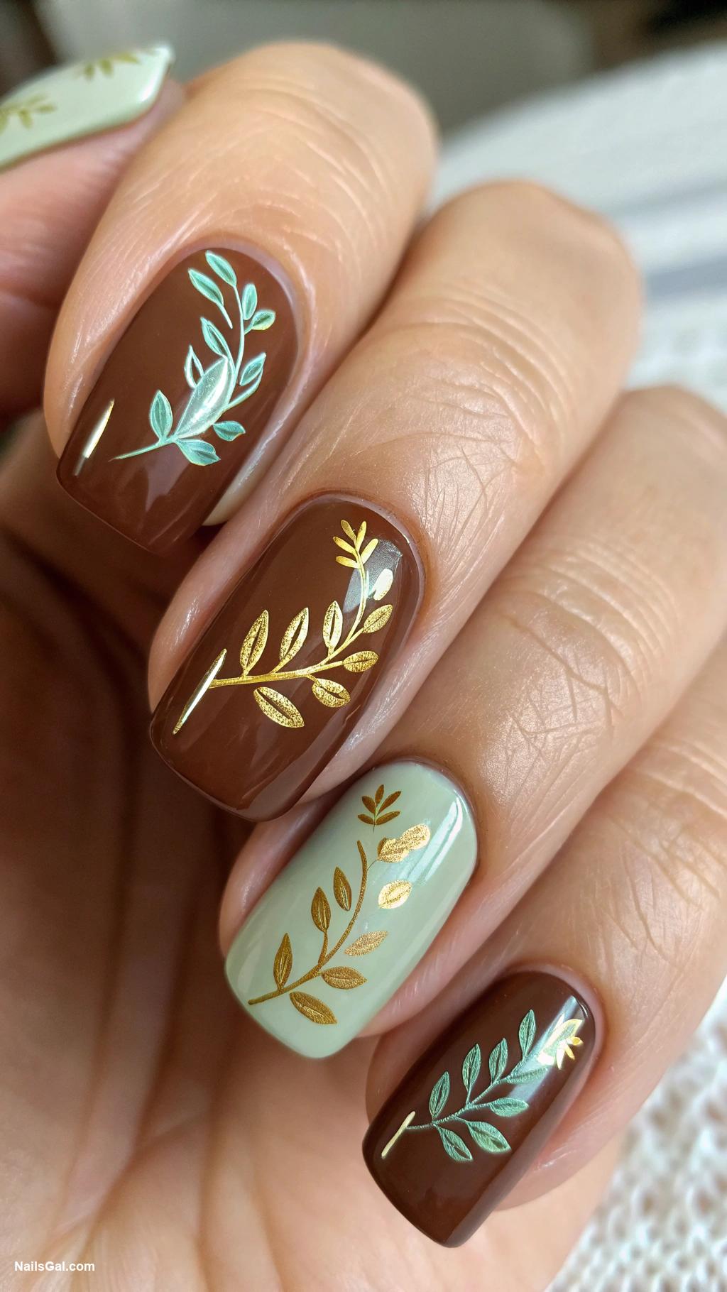 brown nails Rustic brown with cute leaf designs