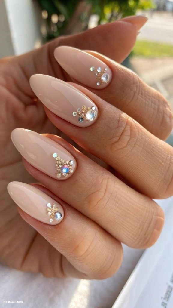 classy nails Minimalist nude with tiny rhinestones