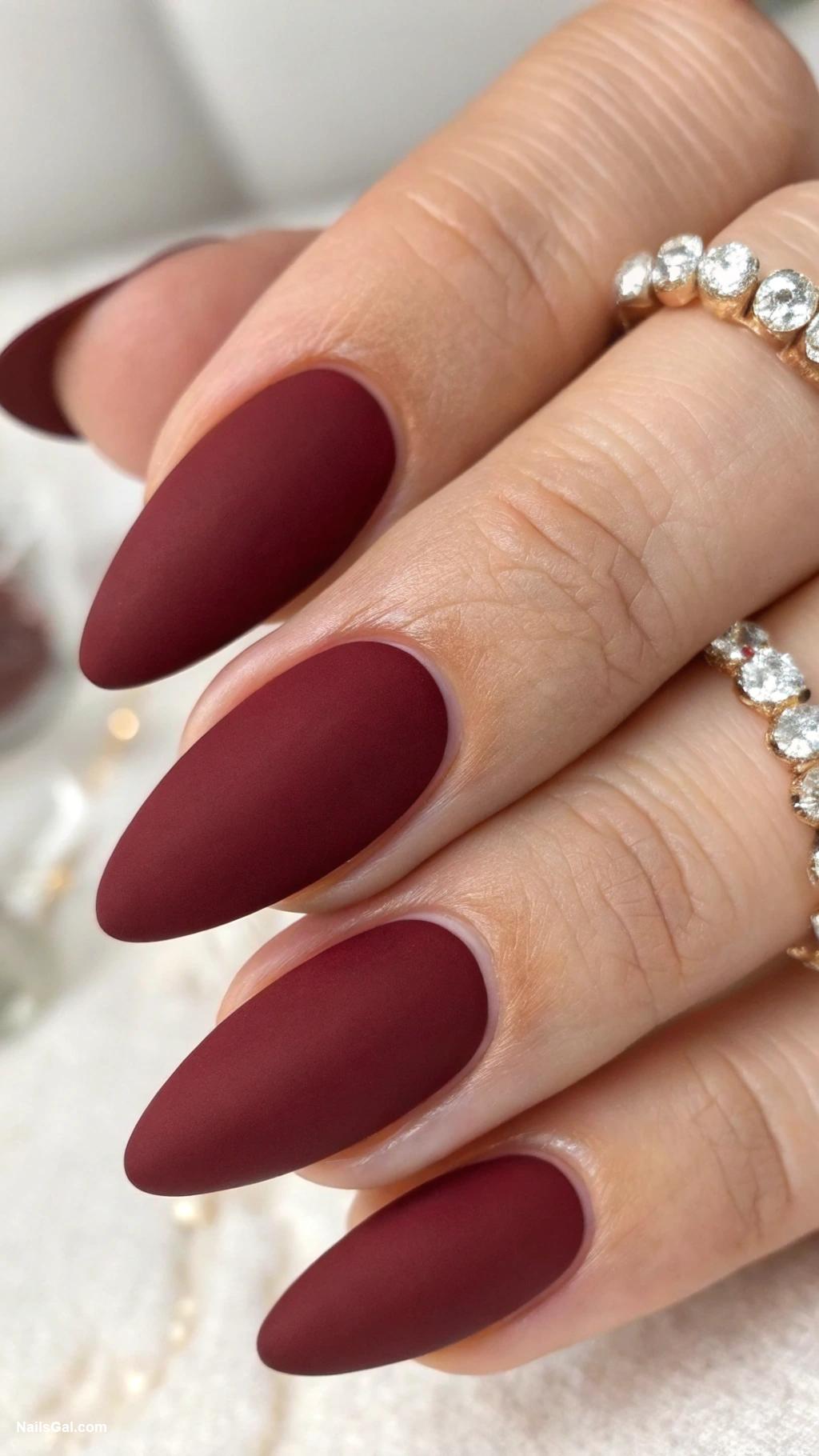 classy red nails Burgundy red with a matte top coat