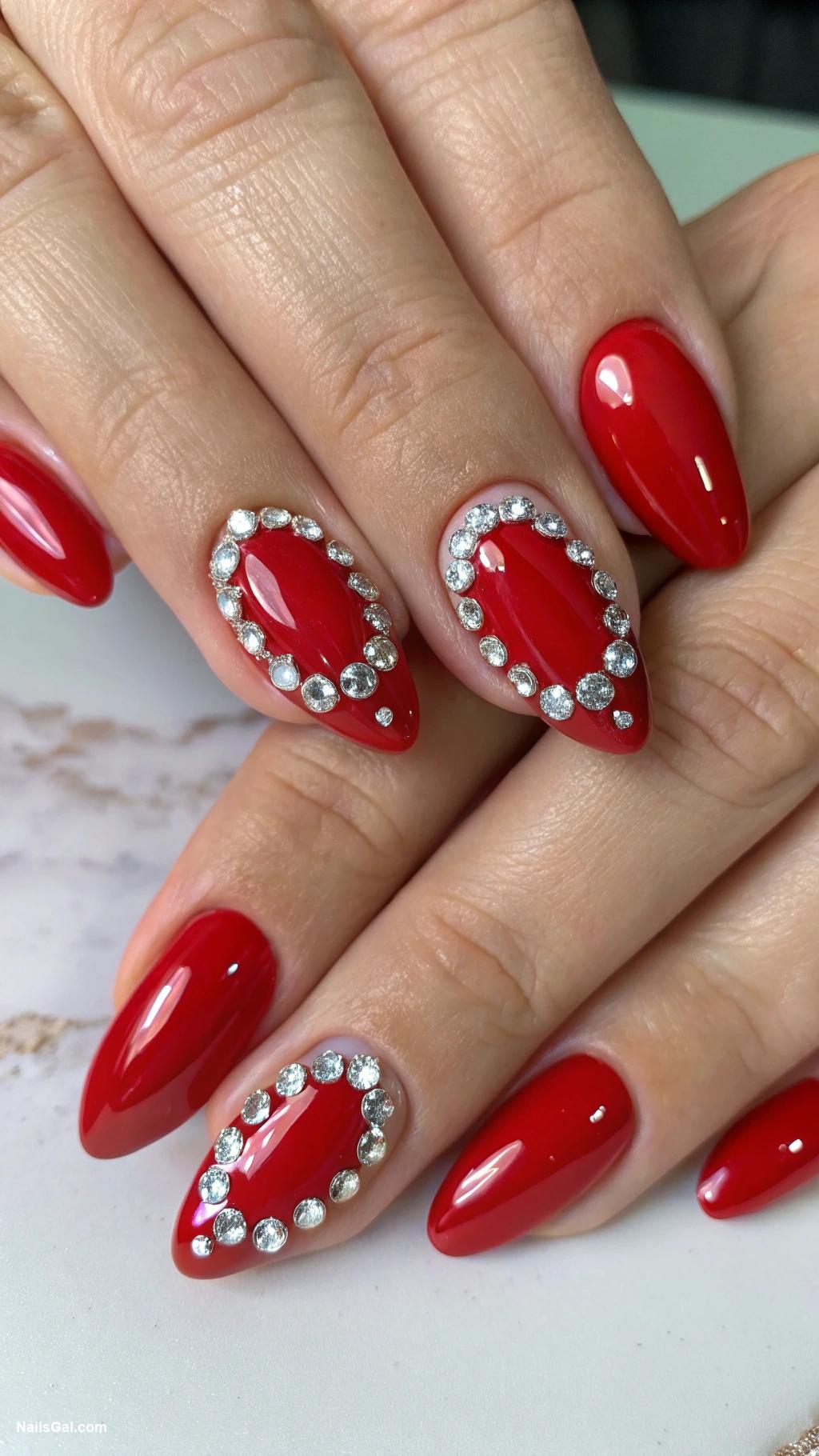 classy red nails Classic red with silver stud details