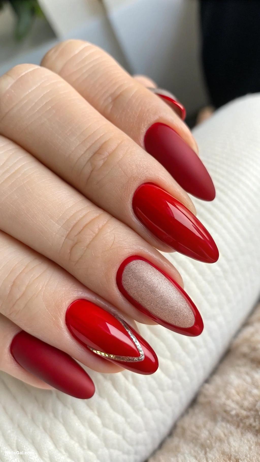 classy red nails Matte red with glossy red tips