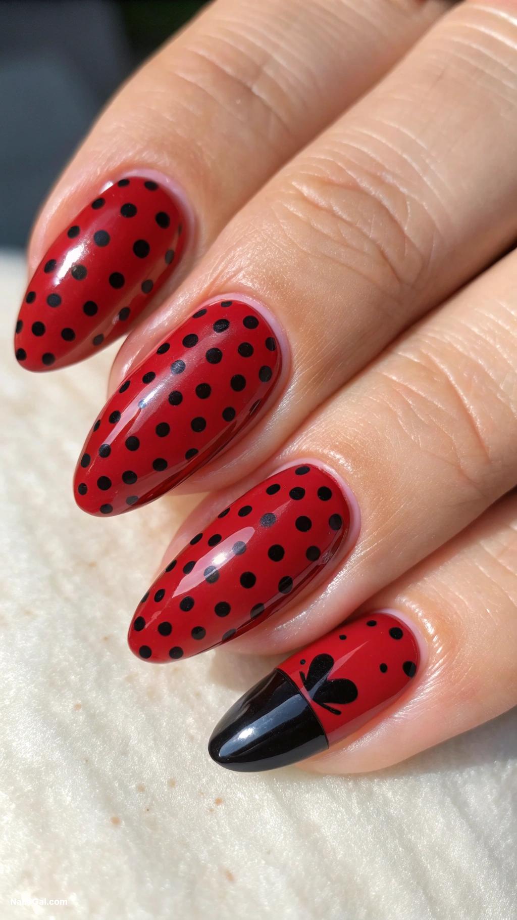 classy red nails Red and black polka dots design