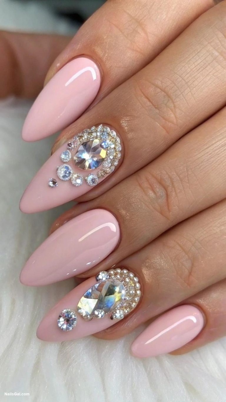 engagement nails Crystal embellishments for glamour