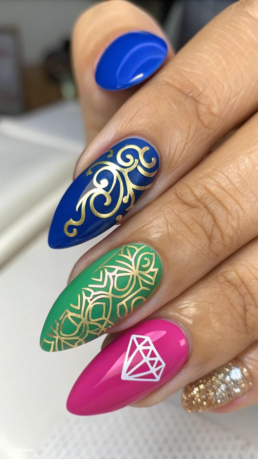 engagement nails Negative space with bold colors