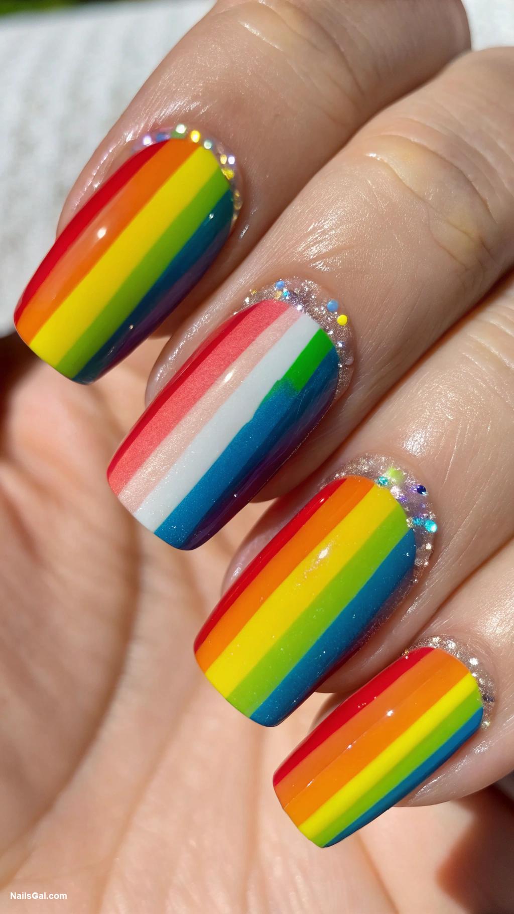 engagement nails Rainbow stripes for a fun look
