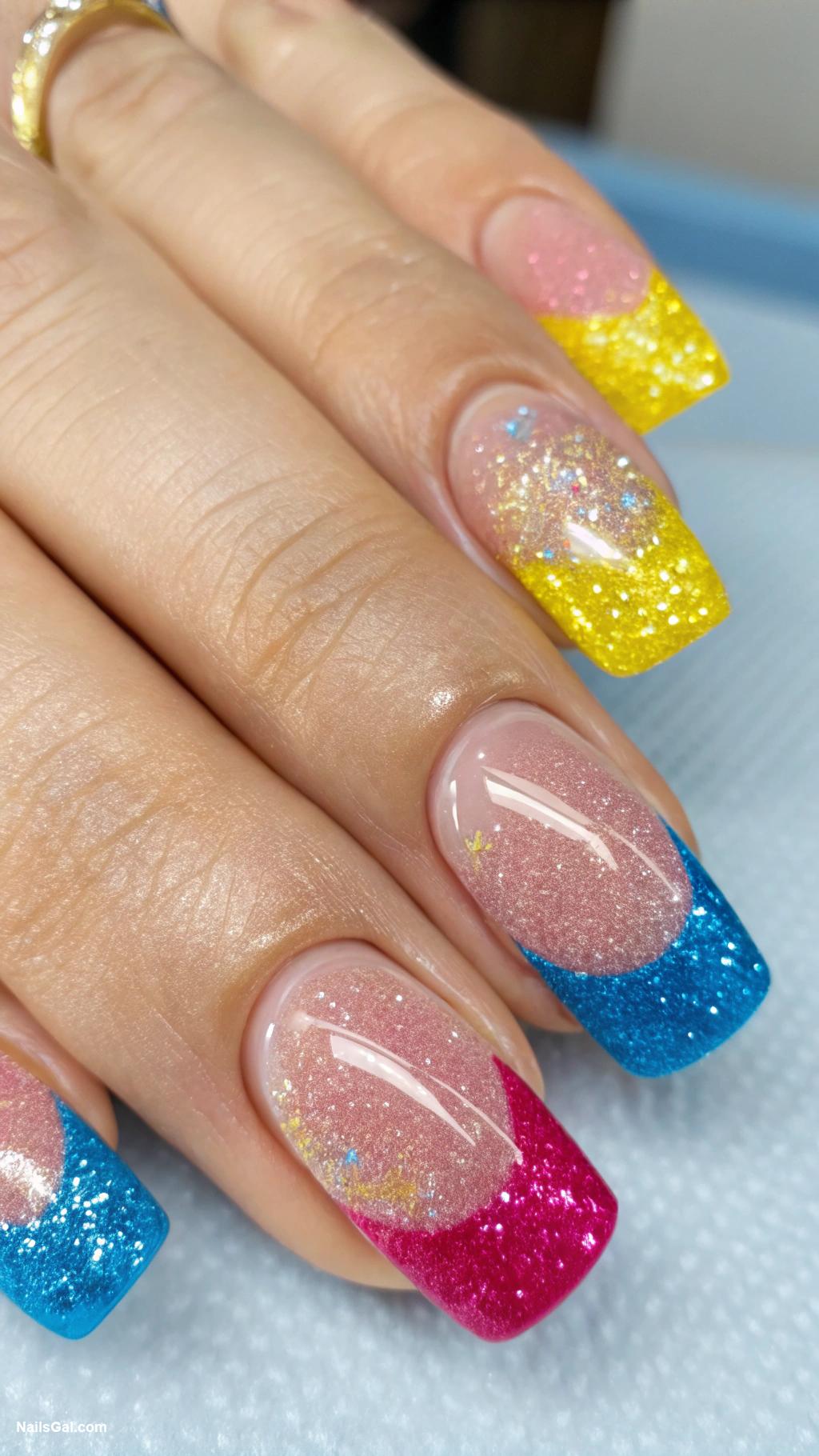 glitter nails Glitter French manicure with colorful tips