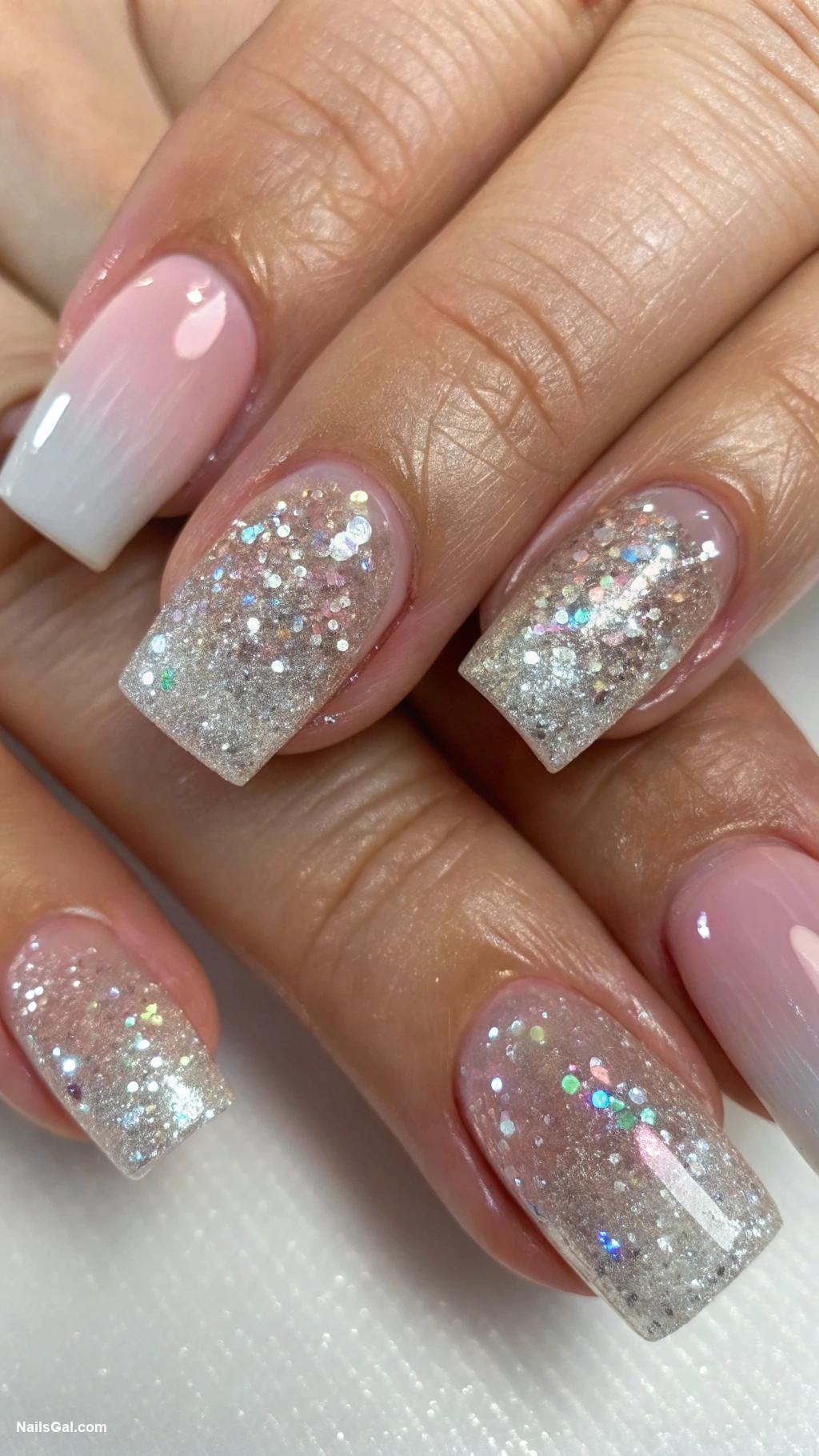 glitter nails Gradient glitter on transparent nails