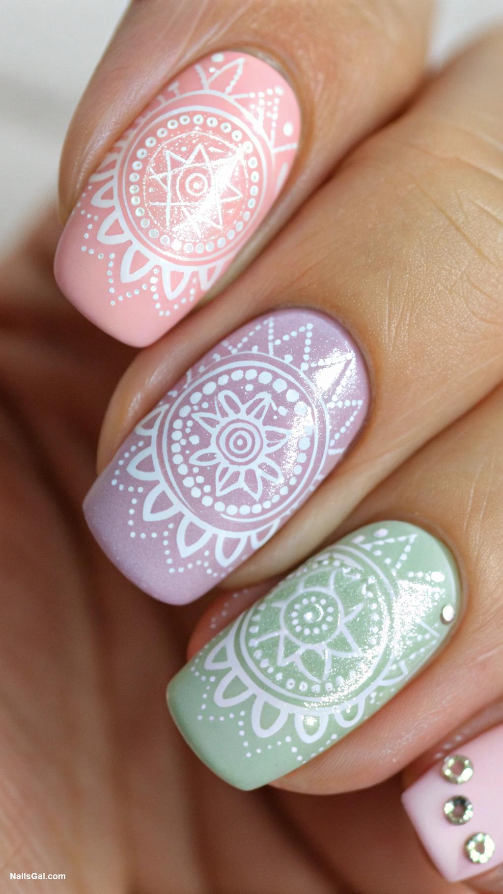 glitter nails Mandala designs accented with fine glitter