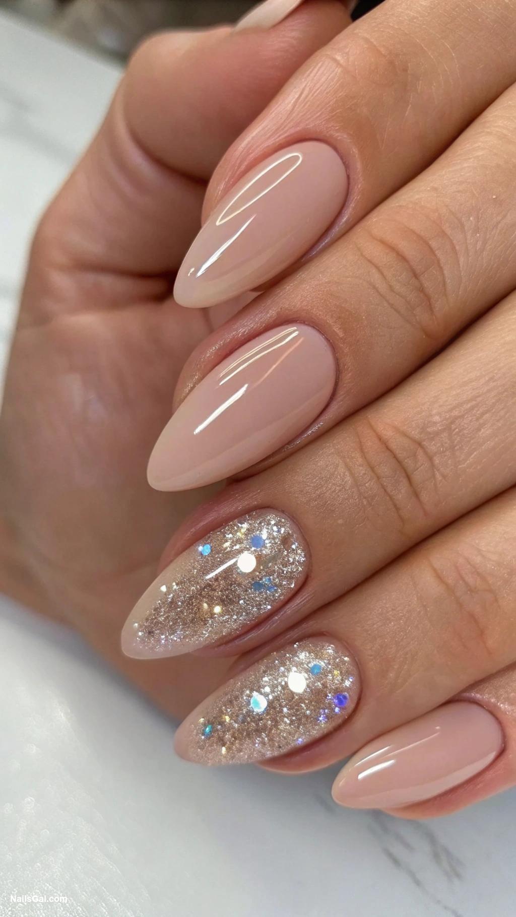 glitter nails Minimalist glitter tips on nude nails