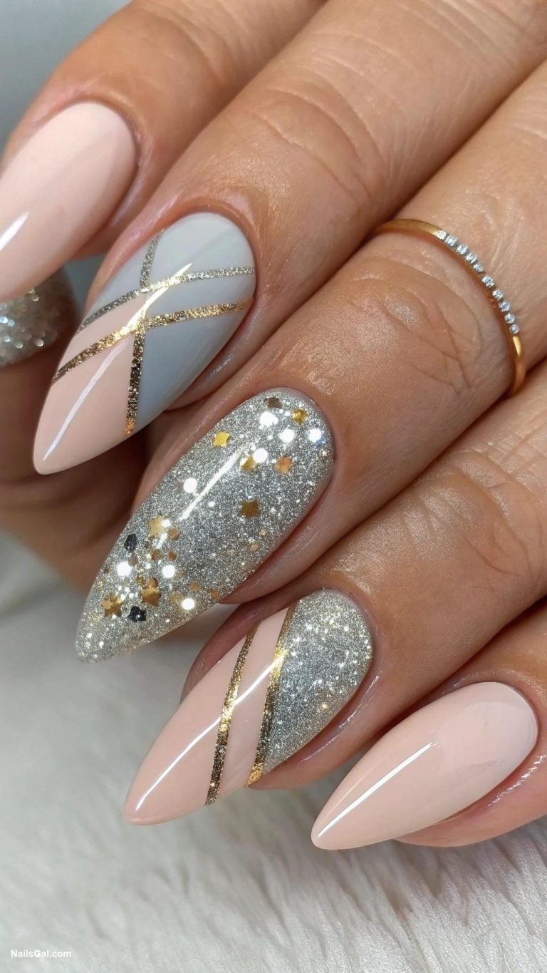 glitter nails Negative space nails with glitter accents