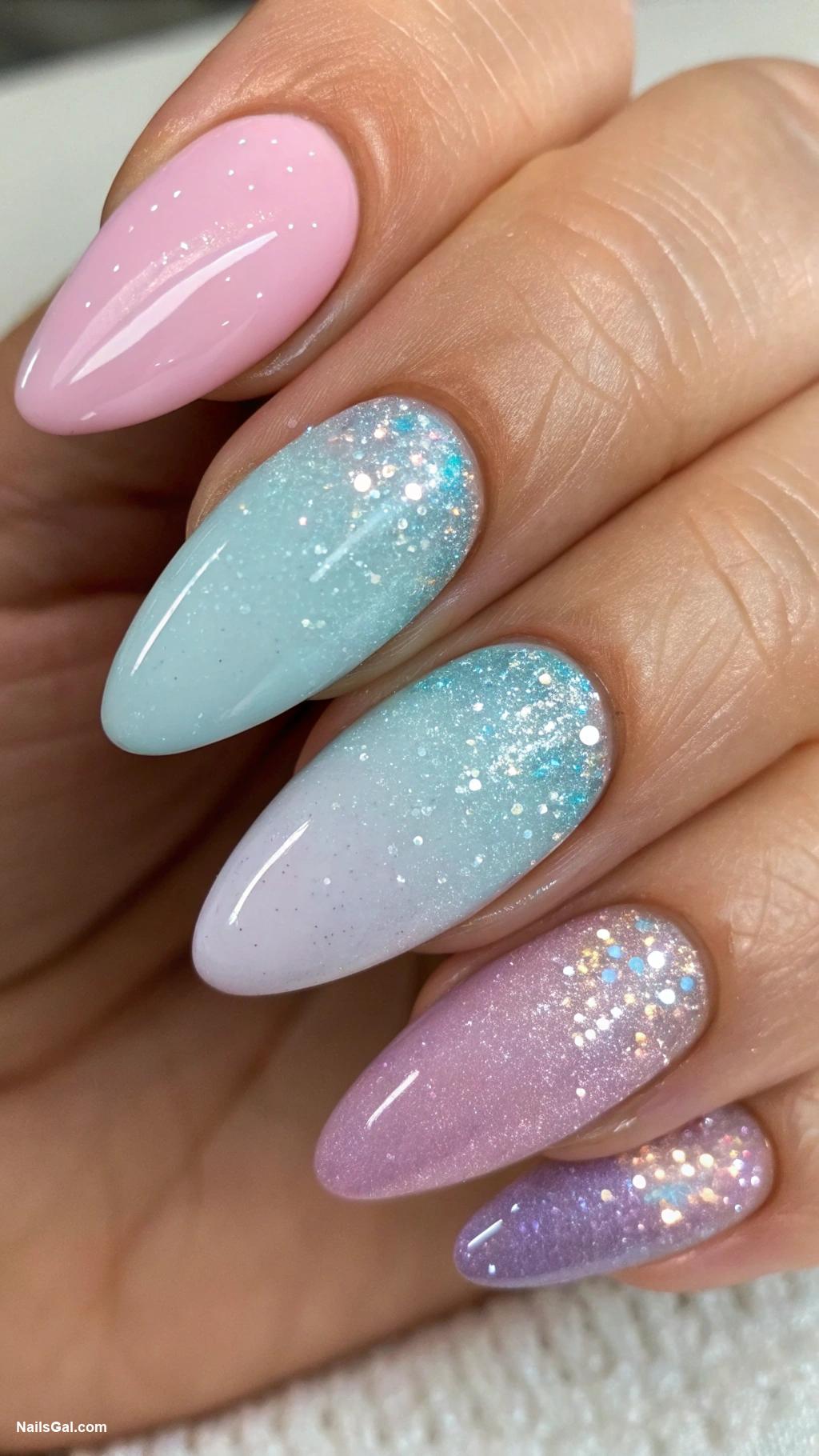 glitter nails Ombre glitter with pastel base colors