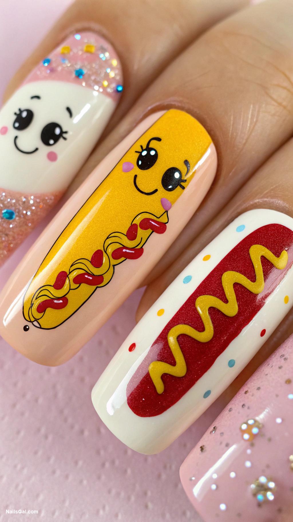 hotdog nails Cute cartoon hotdog faces