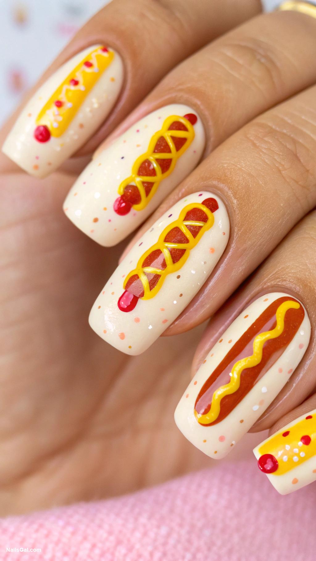 hotdog nails Hotdog pattern with sesame seeds