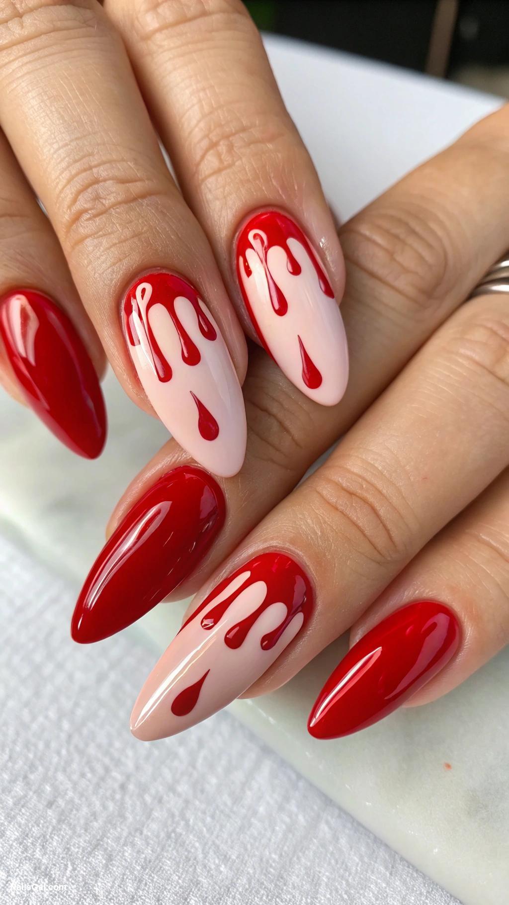 hotdog nails Ketchup drip accent on tips