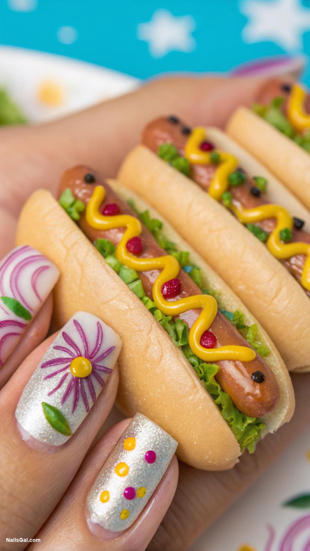 hotdog nails Nail art with pickles and onions