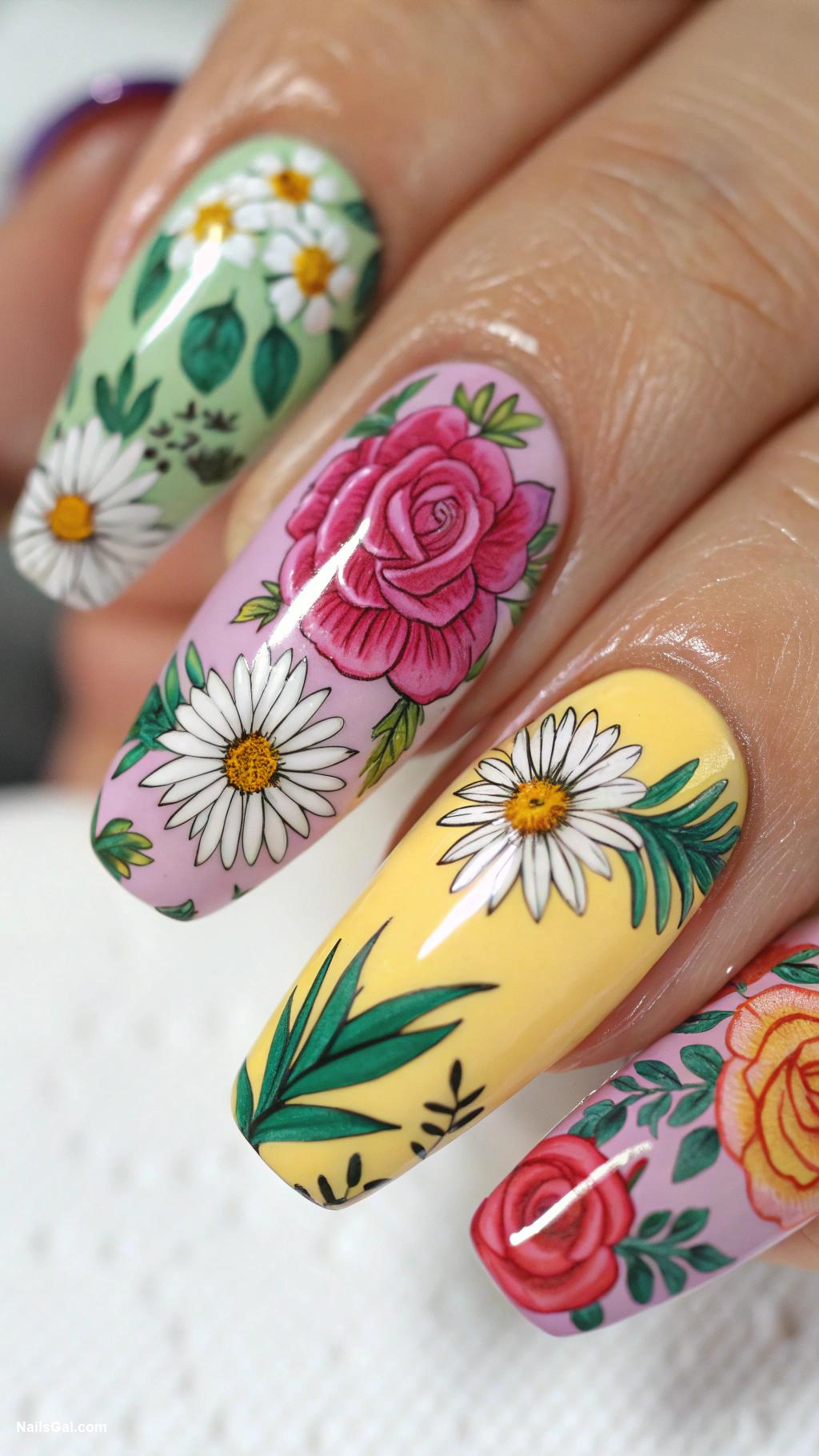 ibiza nails Floral designs with vibrant colors