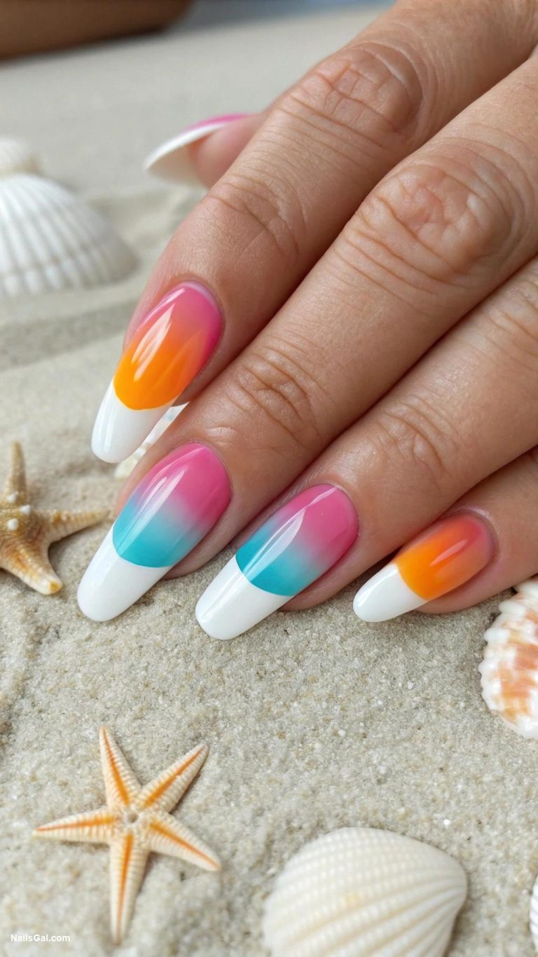 ibiza nails French tips with colorful ombre ends