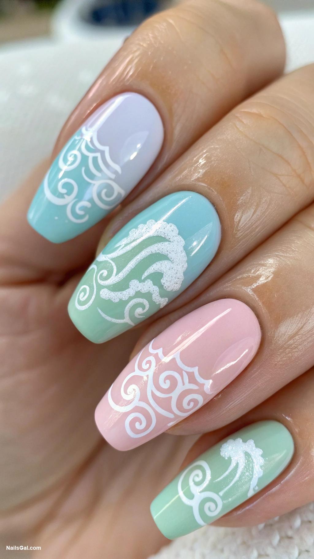 ibiza nails Pastel colors with beach wave art