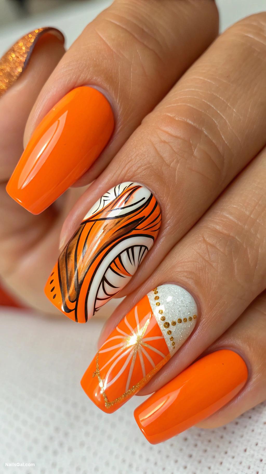 orange nails Abstract art in vibrant orange