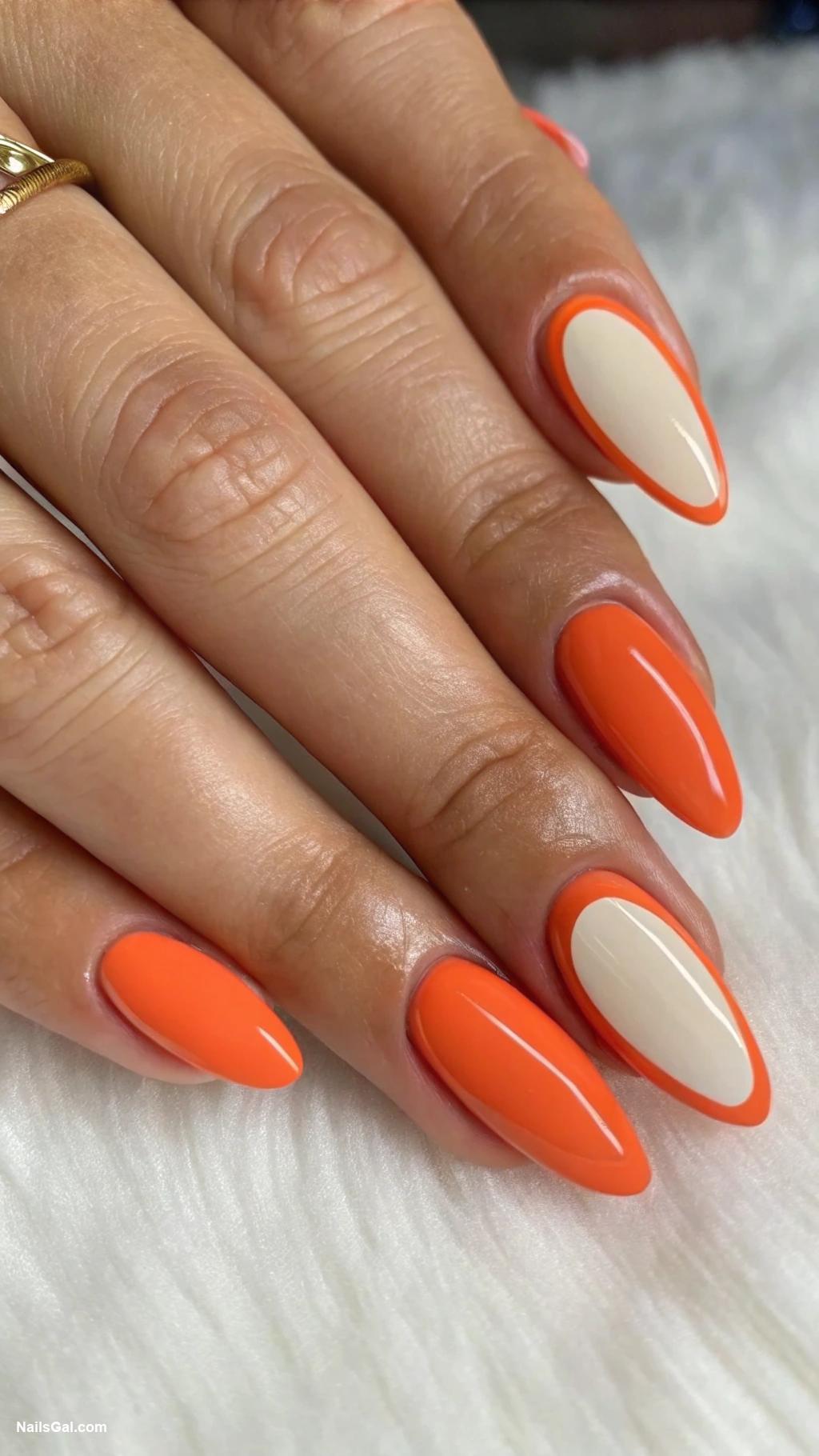 orange nails Half moon design with orange