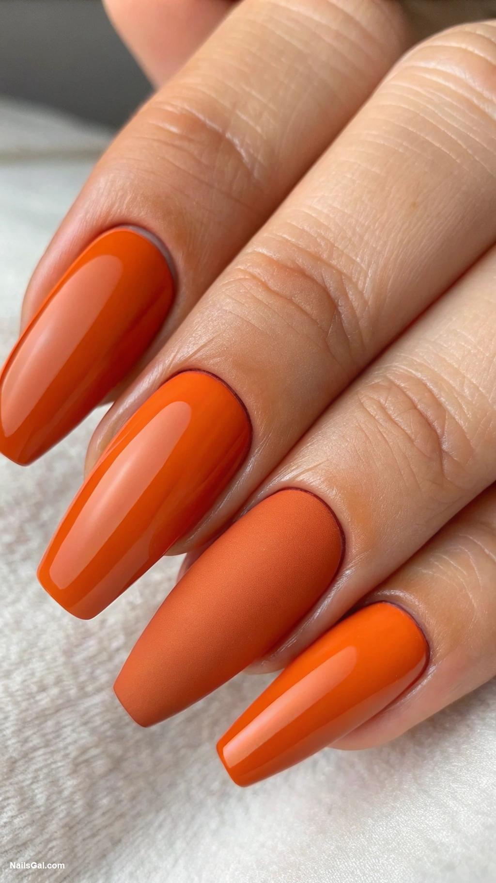 orange nails Matte orange with glossy tips