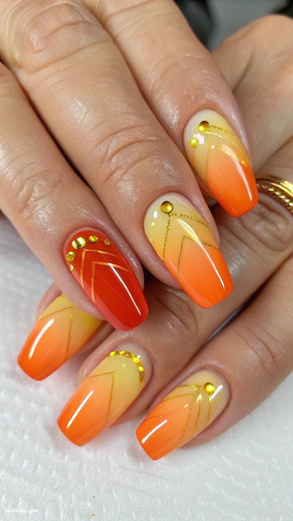 orange nails Ombre orange fading to yellow