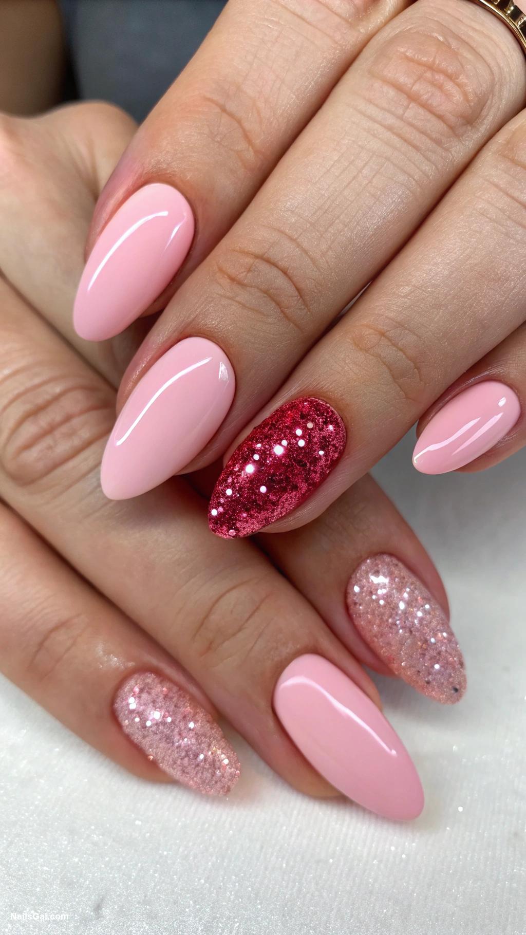 pink nails Glitter pink accent nails
