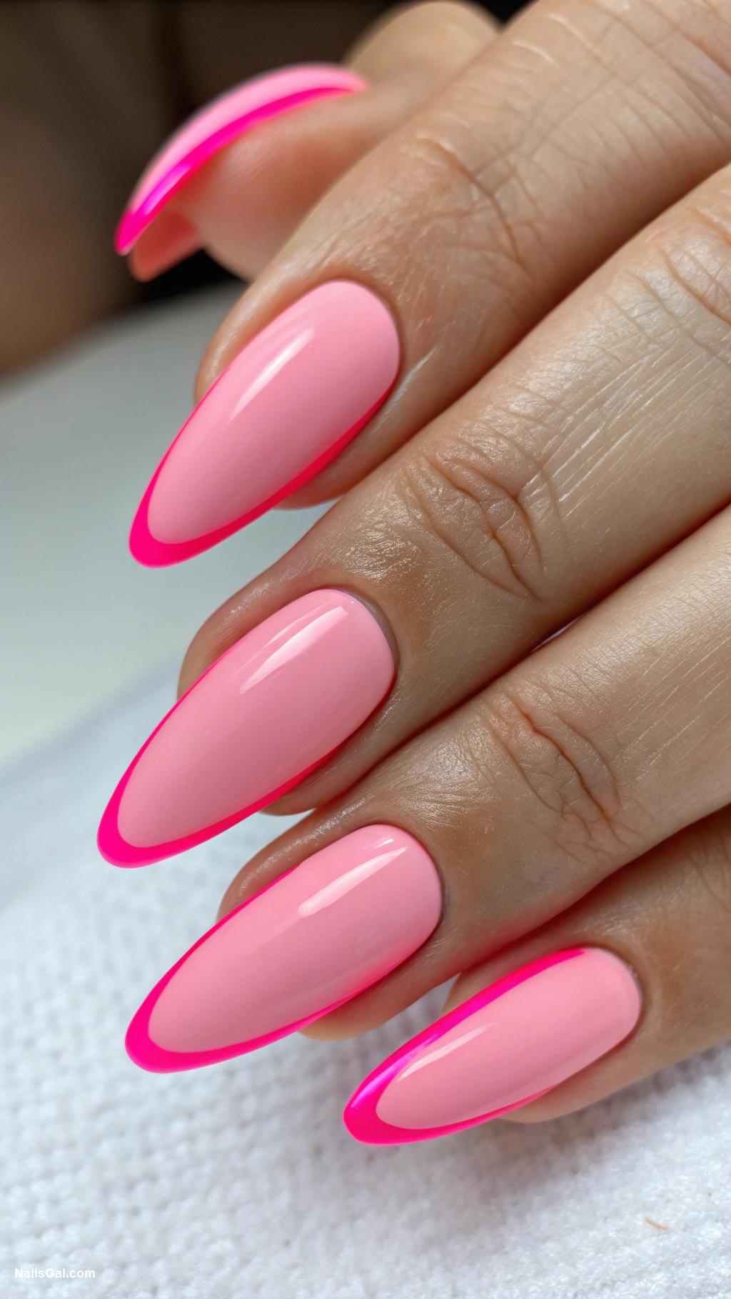 pink nails Matte neon pink with glossy tips