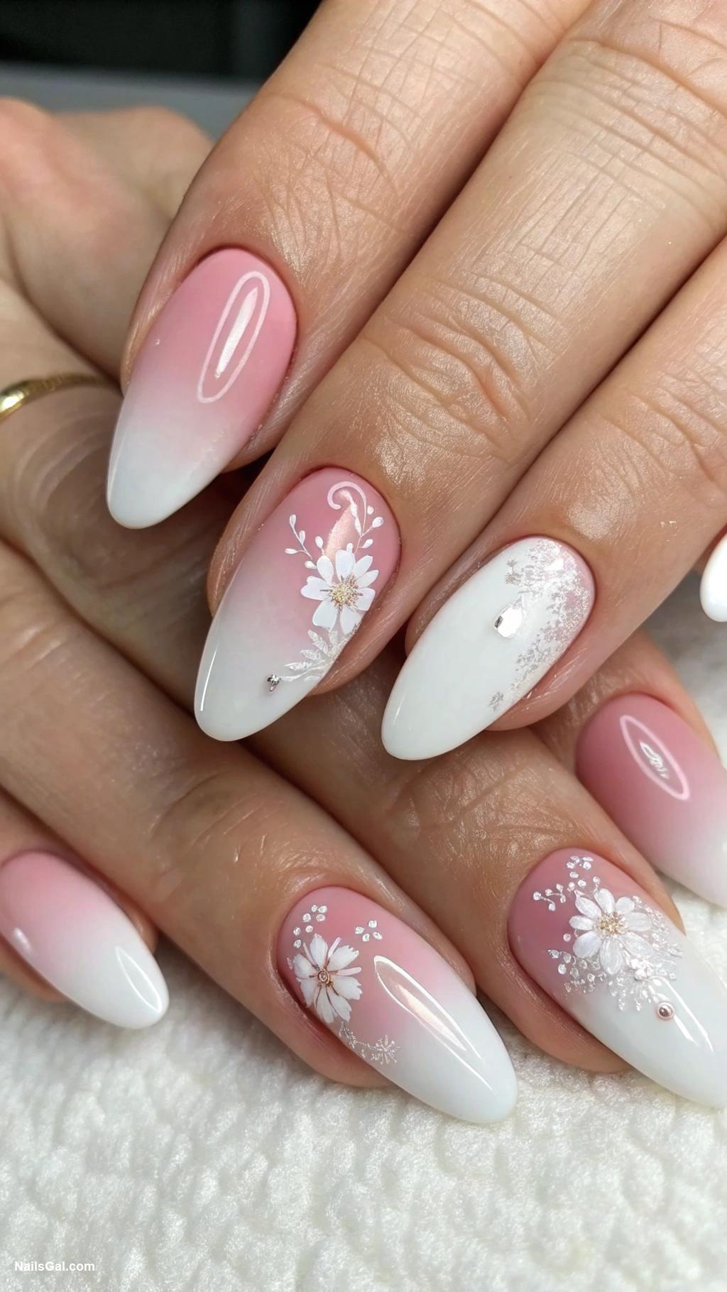 pink nails Ombre pink fading into white