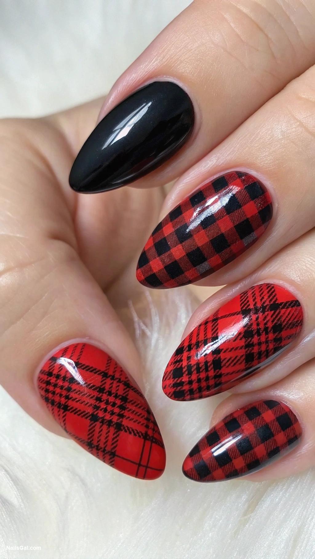 plaid nails Classic red and black plaid design