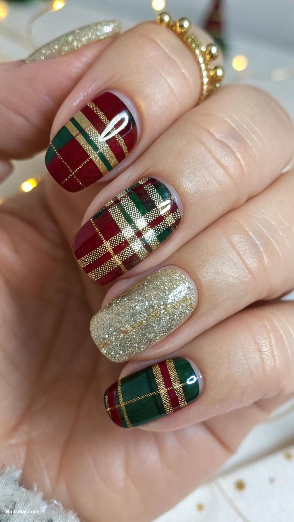 plaid nails Glittery plaid for a festive touch